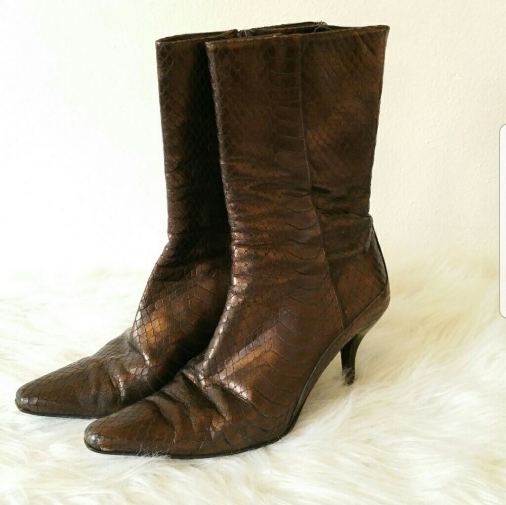 Cole Haan Copper Brown Snakeskin Booties